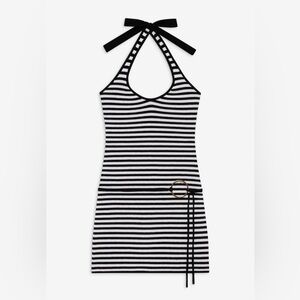 Frankie's Bikinis Black and White Tie Front Mini Sundress